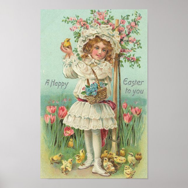 Glad påsk Girl Vintage Poster (Framsidan)