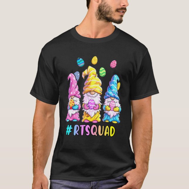 Glad påsk Gnomes Egg Hunt respiratorisk terapi T Shirt (Framsida)