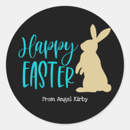 Glad påsk Golden Rabbit silhouette, svart Runt Klistermärke