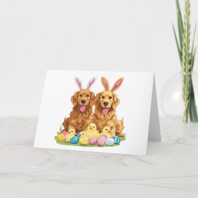 Glad påsk Golden Retriever Hundar Bunny Öron Helgkort (Framsida)