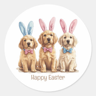 Glad påsk Golden Retriever Hundar Bunny Öron Runt Klistermärke