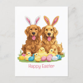 Glad påsk Golden Retriever Hundar Bunny Öron Vykort
