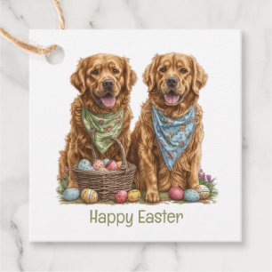 Glad påsk Golden Retriever Hundar Påsk Basket Gåvor Etiketter