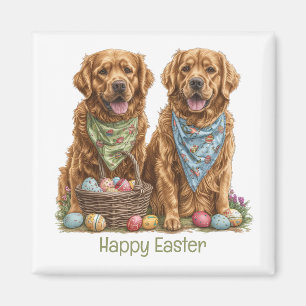 Glad påsk Golden Retriever Hundar Påsk Basket Magnet