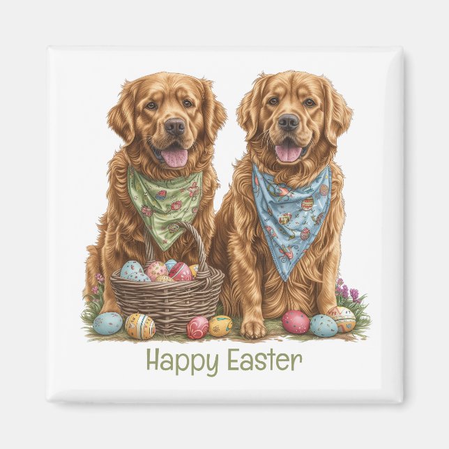 Glad påsk Golden Retriever Hundar Påsk Basket Magnet (Framsidan)