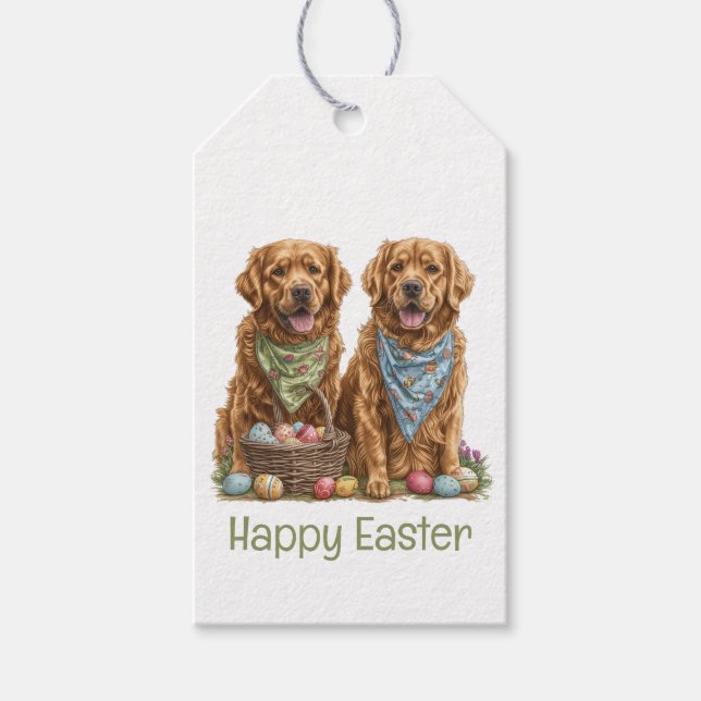 Glad påsk Golden Retriever Hundar Påsk Basket Presentetikett (Framsidan)