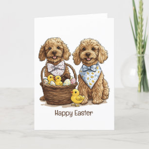 Glad påsk Goldendoodle Hundar Påsk Basket Helgkort