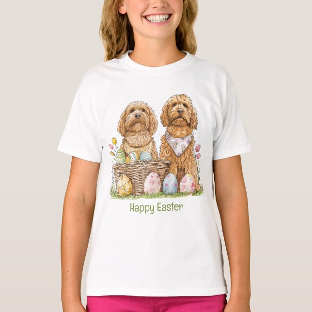 Glad påsk Goldendoodle Hundar T Shirt (Framsida)