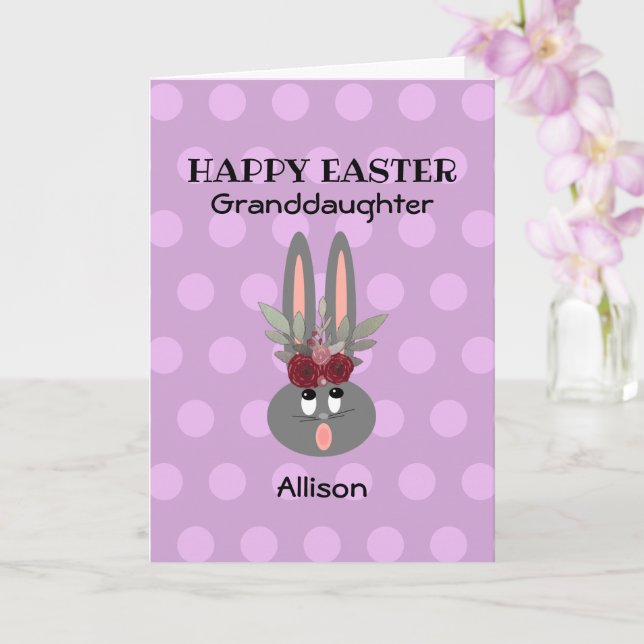 Glad påsk Granddotters Lila Blommigt Bunny Kort (Orkide)