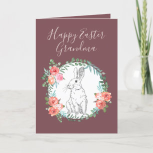 Glad påsk Grandma Bunny Blommigt Boho Deep Violet Helgkort