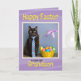 Glad påsk Grandson Cute Cat in Tie Helgkort