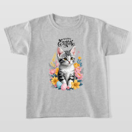 Glad påsk Grått Tabby med blommor T Shirt