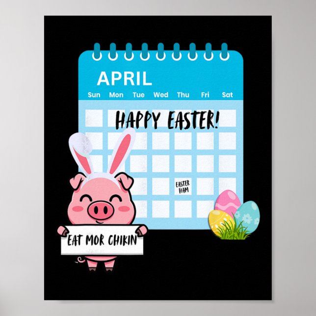 Glad Påsk Gris Med Kaninöron Kalender Rolig Ea Poster (Framsidan)