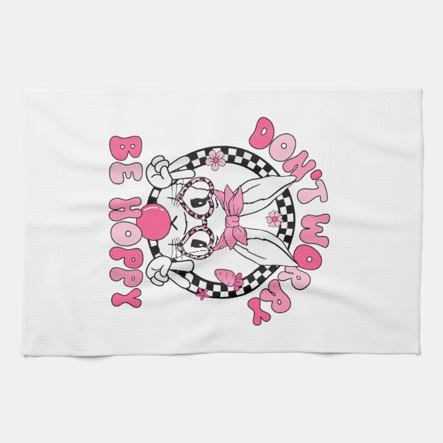 Glad Påsk Groovy Kanin Ansikte Oroa Dig Inte Var H Kökshandduk (Horisontell)