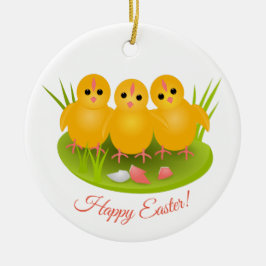 Glad påsk gult chickar på grönt gräs julgransprydnad keramik