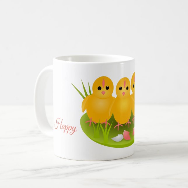 Glad påsk gult chickar på grönt gräs kaffemugg (Framsida vänster)