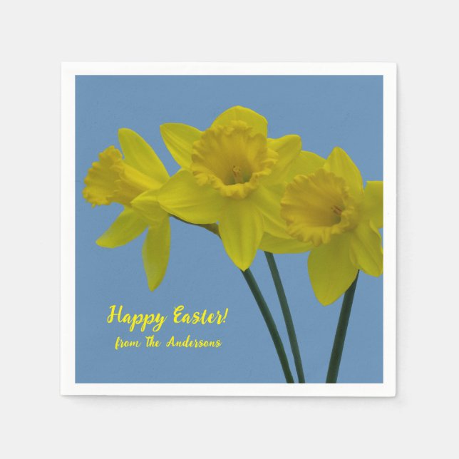 ’Glad påsk’ Gult Daffodils Napkins Pappersservett (Framsidan)