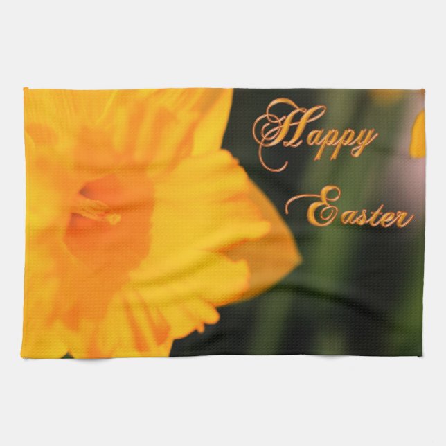Glad påsk Gult Vår Daffodil Flower Kökshandduk (Horisontell)