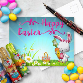 Glad påsk Hälsning Bunny Vår blommor Vykort