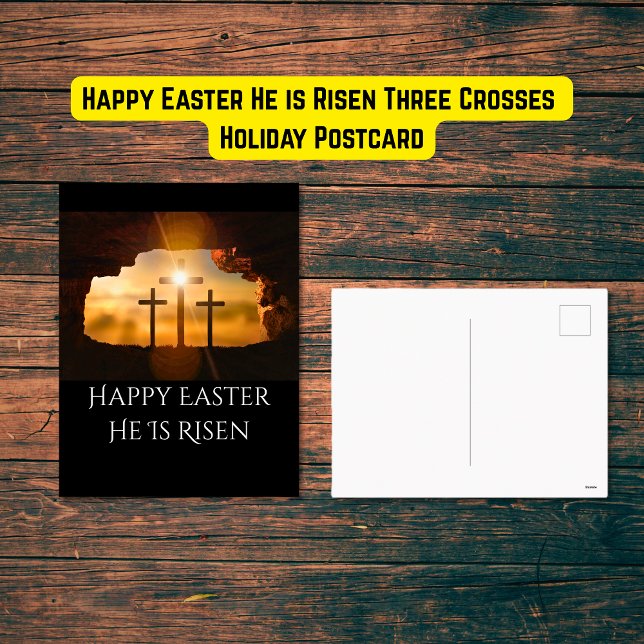 Glad påsk Han är Risen Tre Kor Helg Vykort (Happy Easter He is Risen Three Crosses Holiday Postcard)