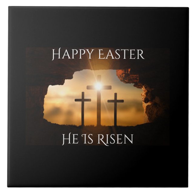 Glad påsk Han är Risen Tre Kor Helgdag Kakelplatta (Framsidan)