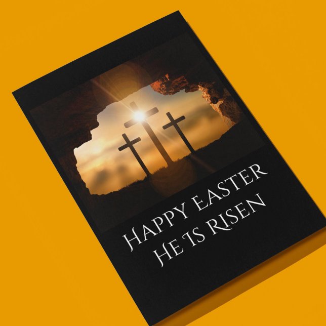 Glad påsk Han är Risen Tre Kor Julkort (Happy Easter He is Risen Three Crosses Holiday Card)