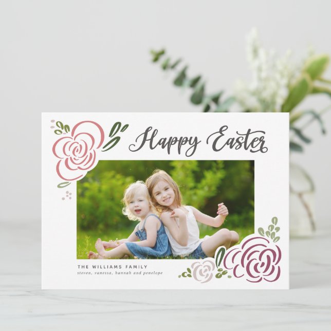 Glad påsk Handritat Wildblomfärgat foto Julkort (Stående Fram)