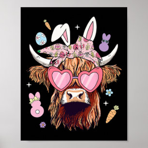 Glad påsk Heifer Cow Bunny Öron Egg Hunting Poster