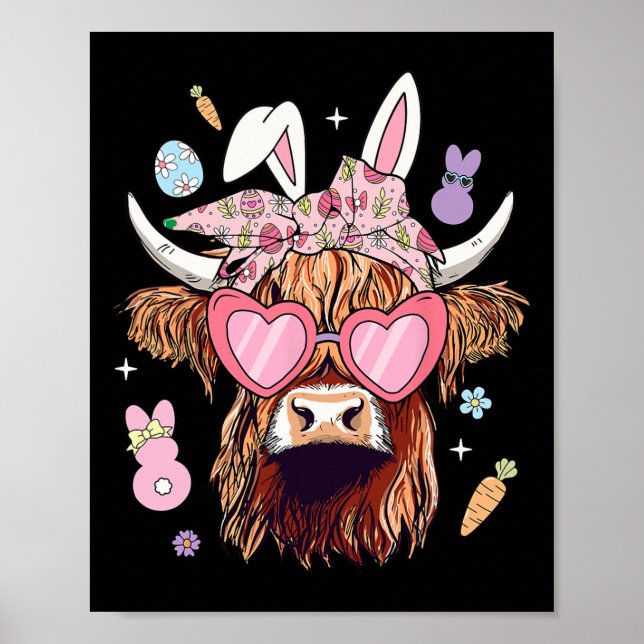 Glad påsk Heifer Cow Bunny Öron Egg Hunting Poster (Framsidan)