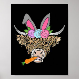 Glad påsk Heifer Highland Cow with Bunny Öron C Poster