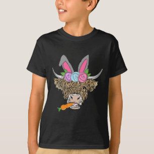 Glad påsk Heifer Highland Cow with Bunny Öron C T Shirt