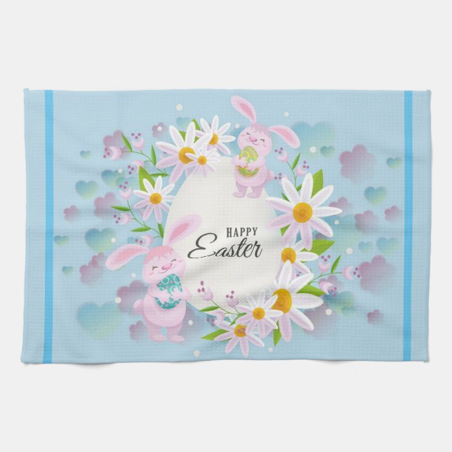 Glad påsk Helgdag Trendig Bunny Blommigt Kökshandduk (Horisontell)