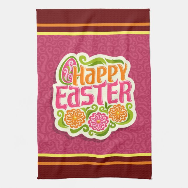 Glad påsk Helgdag Trendig Bunny Blommigt Kökshandduk (Vertikal)