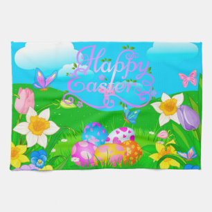 Glad påsk Helgdag Trendig Bunny Blommigt Kökshandduk