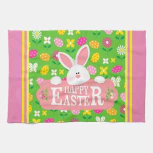 Glad påsk Helgdag Trendig Bunny Blommigt Kökshandduk