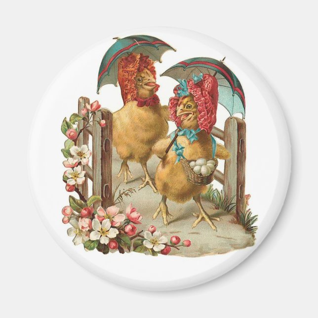 Glad påsk Hens Vintage Magnet (Framsidan)