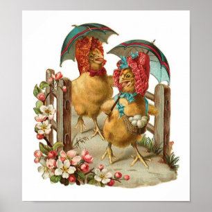 glad påsk Hens Vintage Poster