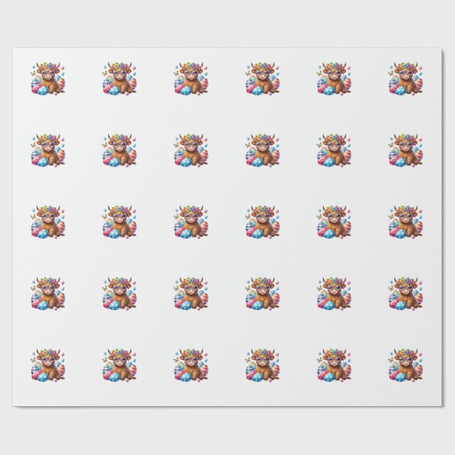 Glad påsk Highland Ko Kviga Påskdag Bonde Presentpapper (Platt)