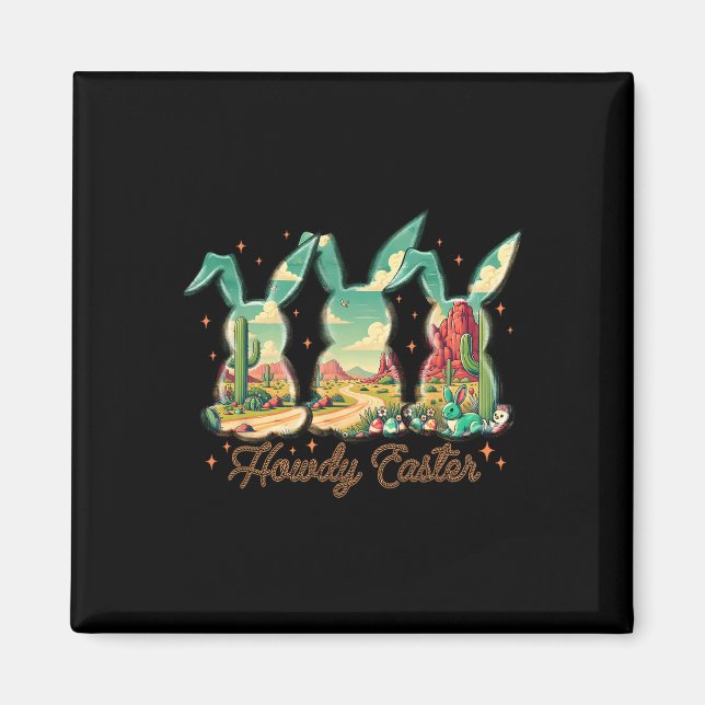 Glad påsk Howdy Påskägg Bunny Rabbit Cowgirl Magnet (Framsidan)