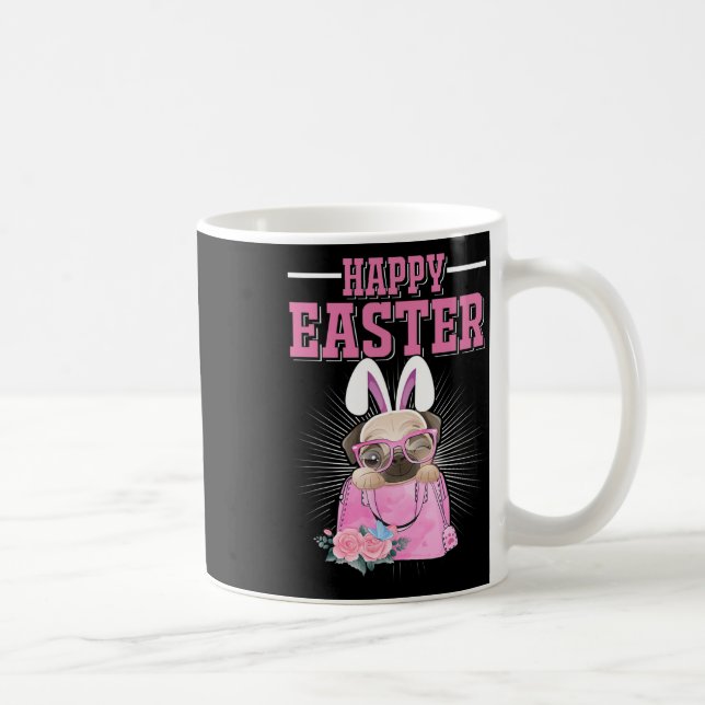 Glad påsk hund rolig pug kanin _1  kaffemugg (Höger)