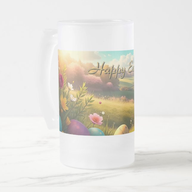 Glad påsk i ett vårlandskap frostat ölglas (Framsida vänster)