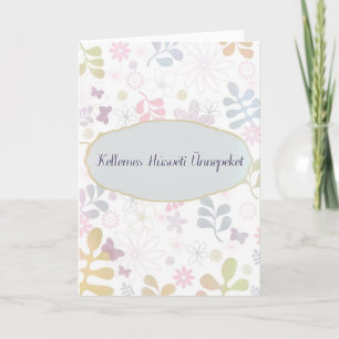 Glad påsk i ungrare, kricka, rosa blommigt helgkort