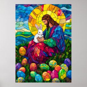 Glad påsk Jesus Bunny Egg Wall Art Poster