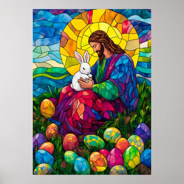 Glad påsk Jesus Bunny Egg Wall Art Poster (Framsidan)