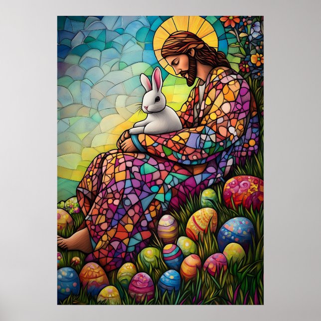 Glad påsk Jesus Glass Art Poster (Framsidan)