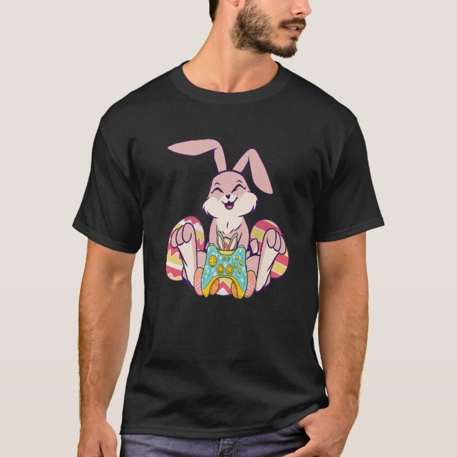 Glad påsk Joystick Bunny Ear Funny Gaming Kids T Shirt (Framsida)