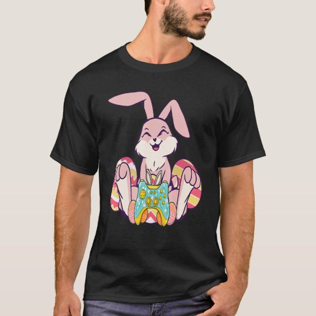 Glad påsk Joystick Bunny Ear Funny Gaming Kids T Shirt (Framsida)
