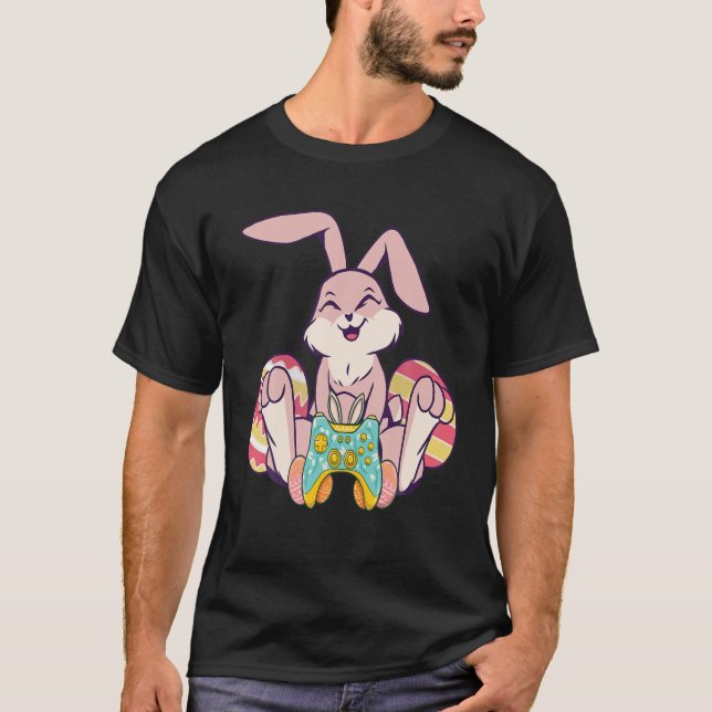 Glad påsk Joystick Bunny Ear Funny Gaming Kids T Shirt (Framsida)