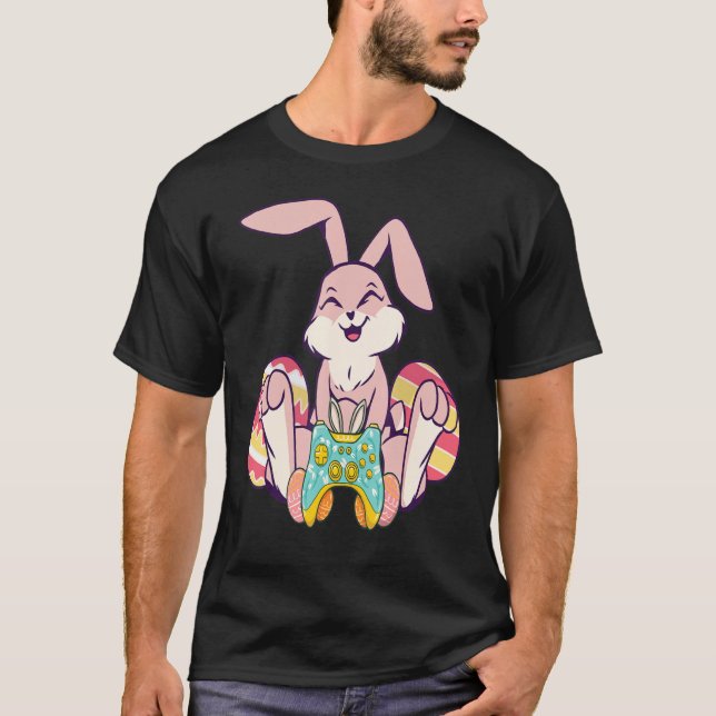 Glad påsk Joystick Bunny Ear Gaming Kids Boys T Shirt (Framsida)