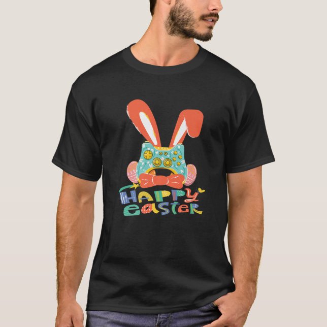 Glad påsk Joystick Bunny Tie Funny Gaming Kids T Shirt (Framsida)